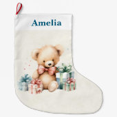 Niedlicher Teddybär mit Weihnachtsgeschenken Großer Weihnachtsstrumpf (Vorderseite)