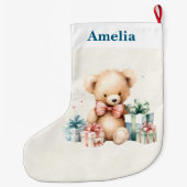 Niedlicher Teddybär mit Weihnachtsgeschenken Großer Weihnachtsstrumpf (Rückseite)