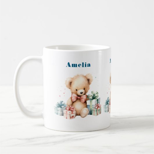 Niedlicher Teddybär mit Weihnachtsgeschenken Kaffeetasse (Links)