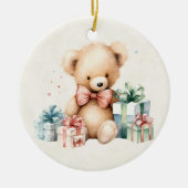 Niedlicher Teddybär mit Weihnachtsgeschenken Keramik Ornament (Vorne)