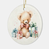Niedlicher Teddybär mit Weihnachtsgeschenken Keramik Ornament (Links)