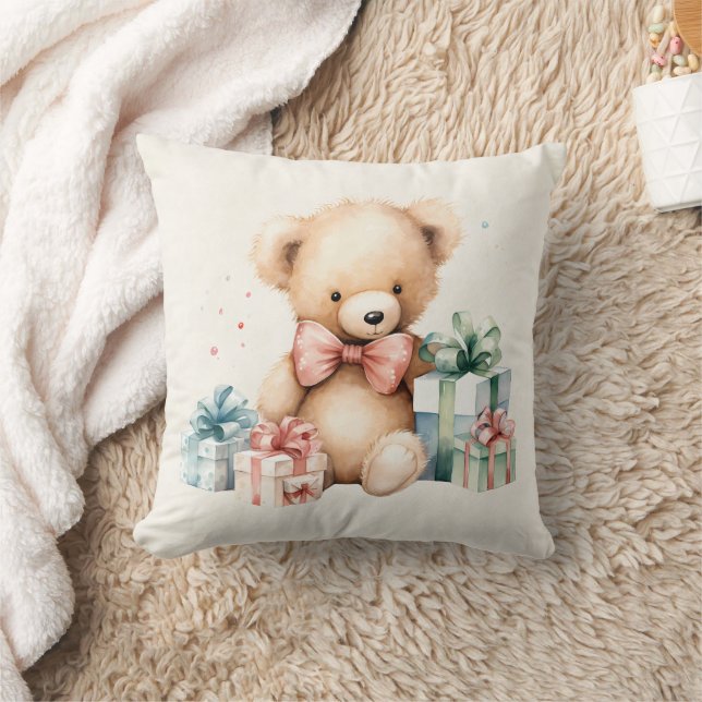 Niedlicher Teddybär mit Weihnachtsgeschenken Kissen (Decke)