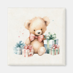 Niedlicher Teddybär mit Weihnachtsgeschenken Magnet