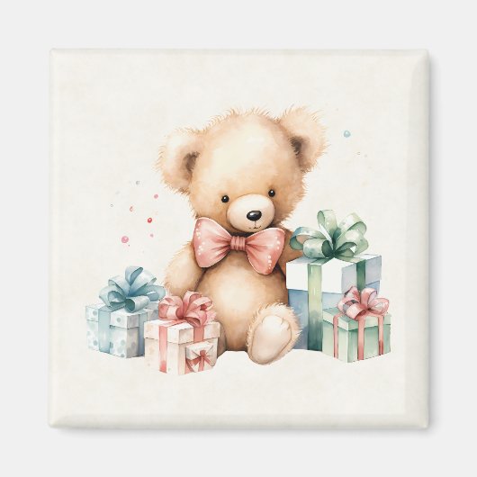 Niedlicher Teddybär mit Weihnachtsgeschenken Magnet (Vorne)
