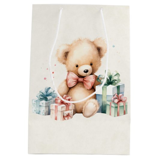 Niedlicher Teddybär mit Weihnachtsgeschenken Mittlere Geschenktüte (Rückseite)