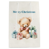 Niedlicher Teddybär mit Weihnachtsgeschenken Mittlere Geschenktüte (Vorderseite)