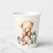 Niedlicher Teddybär mit Weihnachtsgeschenken Pappbecher (Rückseite)