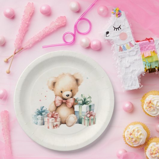 Niedlicher Teddybär mit Weihnachtsgeschenken Pappteller (Party)