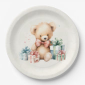 Niedlicher Teddybär mit Weihnachtsgeschenken Pappteller (Vorderseite)