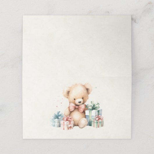 Niedlicher Teddybär mit Weihnachtsgeschenken Platzkarte (Außenseite Aufgefaltet)