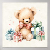Niedlicher Teddybär mit Weihnachtsgeschenken Poster (Vorne)
