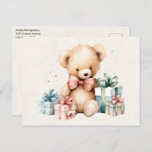 Niedlicher Teddybär mit Weihnachtsgeschenken Postkarte (Vorne/Hinten)