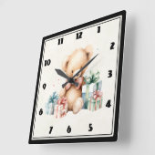 Niedlicher Teddybär mit Weihnachtsgeschenken Quadratische Wanduhr (Winkel)