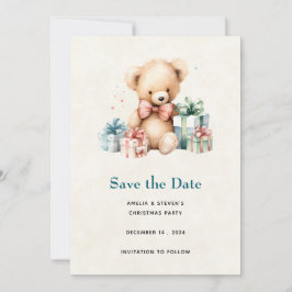 Niedlicher Teddybär mit Weihnachtsgeschenken Save The Date