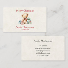 Niedlicher Teddybär mit Weihnachtsgeschenken Visitenkarte