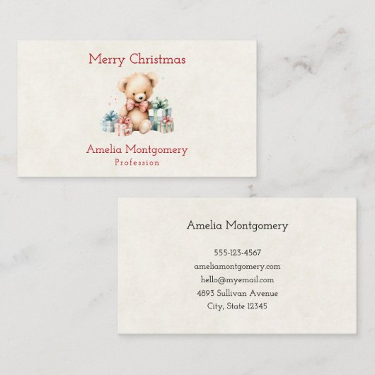 Niedlicher Teddybär mit Weihnachtsgeschenken Visitenkarte (Vorne/Hinten)