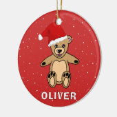 Niedlicher Teddybär mit Weihnachtsmannmütze Keramik Ornament (Links)