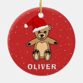 Niedlicher Teddybär mit Weihnachtsmannmütze Keramik Ornament (Hinten)