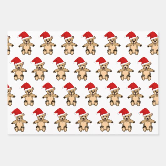 Niedlicher Teddybär mit Weihnachtsmannmütze Rosa W Geschenkpapier Set (Vorderseite 3)