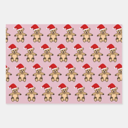 Niedlicher Teddybär mit Weihnachtsmannmütze Rosa W Geschenkpapier Set (Vorderseite 2)