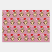 Niedlicher Teddybär mit Weihnachtsmannmütze Rosa W Geschenkpapier Set (Vorderseite)