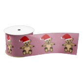 Niedlicher Teddybär mit Weihnachtsmannmütze Rosa W Satinband (Spule)