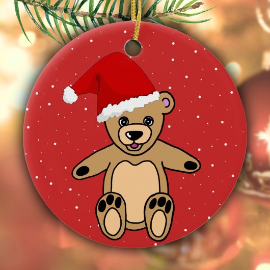 Niedlicher Teddybär mit Weihnachtsmannmütze Rote K Keramik Ornament