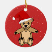 Niedlicher Teddybär mit Weihnachtsmannmütze Rote K Keramik Ornament (Vorne)
