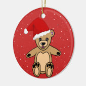 Niedlicher Teddybär mit Weihnachtsmannmütze Rote K Keramik Ornament (Links)