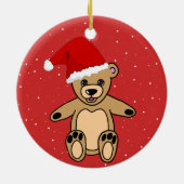 Niedlicher Teddybär mit Weihnachtsmannmütze Rote K Keramik Ornament (Hinten)