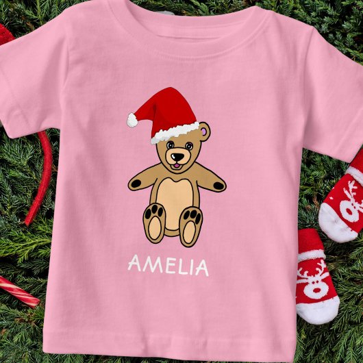Niedlicher Teddybär mit Weihnachtsmannmütze Weihna Baby T-shirt