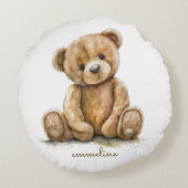 Niedlicher Teddybär Personalisiert Rundes Kissen (Rückseite)