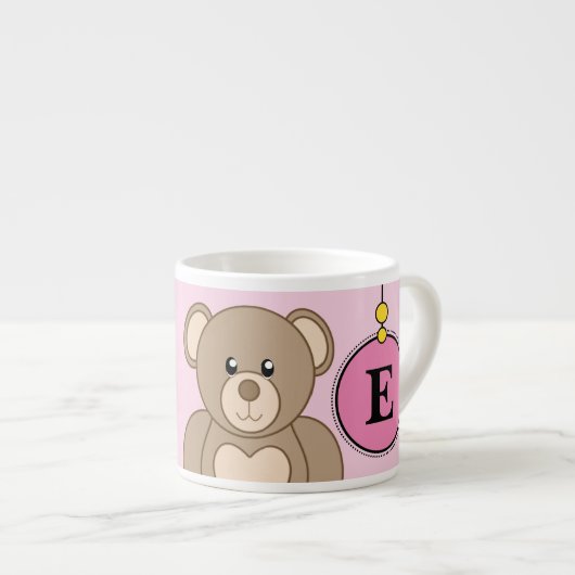 Niedlicher Teddybär pinkgelb mit Sternenkind Espressotasse (Vorderseite Rechts)