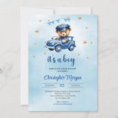 Niedlicher Teddybär Polizist Junge duschen Einladung (Vorderseite)