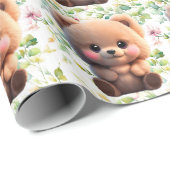 Niedlicher Teddybär Polka dots Boho botanisch Geschenkpapier (Rolleneckpunkt)