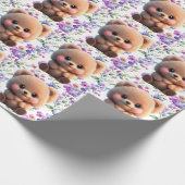 Niedlicher Teddybär Polka dots Boho violette Blüte Geschenkpapier (Ecke)