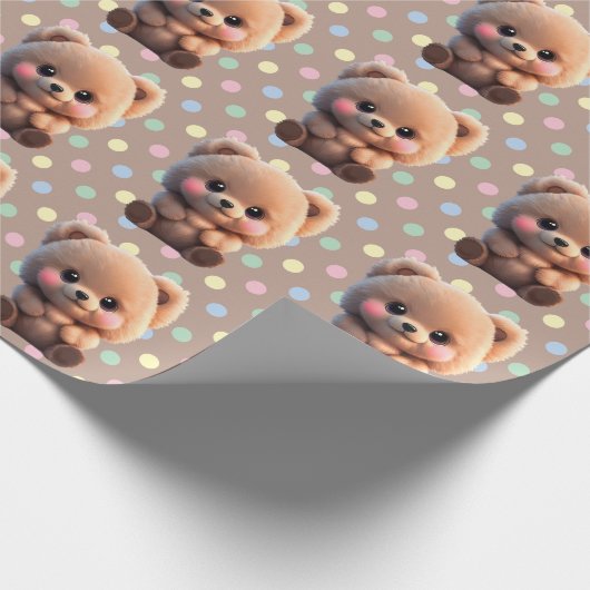 Niedlicher Teddybär Polka-Punkte Geschenkpapier (Ecke)