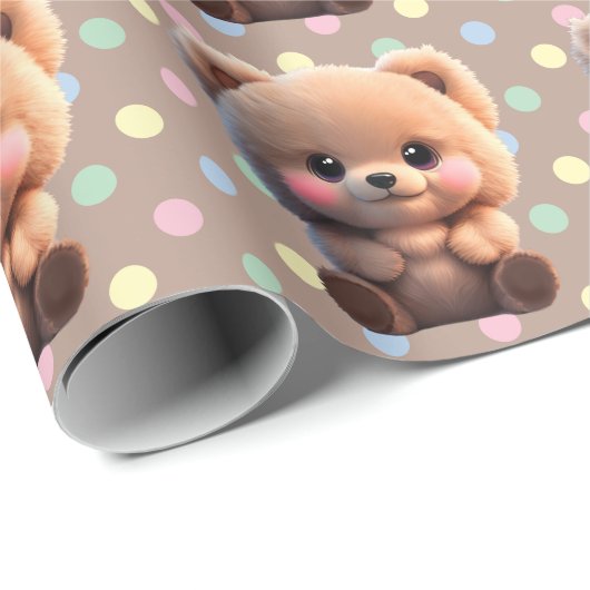 Niedlicher Teddybär Polka-Punkte Geschenkpapier (Rolleneckpunkt)