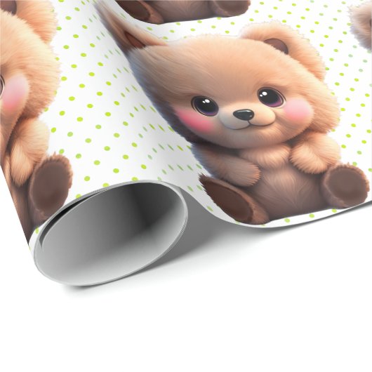 Niedlicher Teddybär Polka-Punkte Geschenkpapier (Rolleneckpunkt)