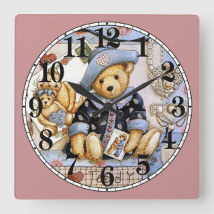 Niedlicher Teddybär Quadratische Wanduhr