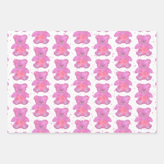 Niedlicher Teddybär Rosa Custom Geschenkpapier Set (Vorderseite 2)