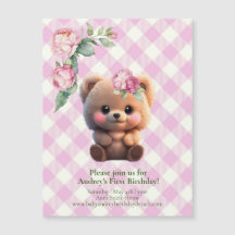Niedlicher Teddybär Rosa Gingham Blütendusche