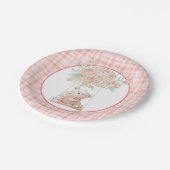 Niedlicher Teddybär Rosa Karierte Papierplatte Pappteller (Schrägansicht)