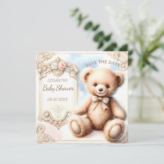 Niedlicher Teddybär Save the Date (Stehend Vorderseite)