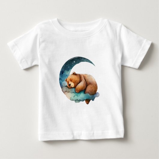 Niedlicher Teddybär Schlafen auf dem Crescent Mond Baby T-shirt (Vorderseite)