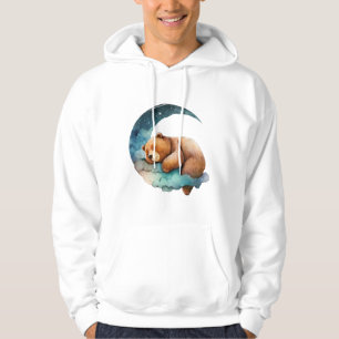 Niedlicher Teddybär Schlafen auf dem Crescent Mond Hoodie