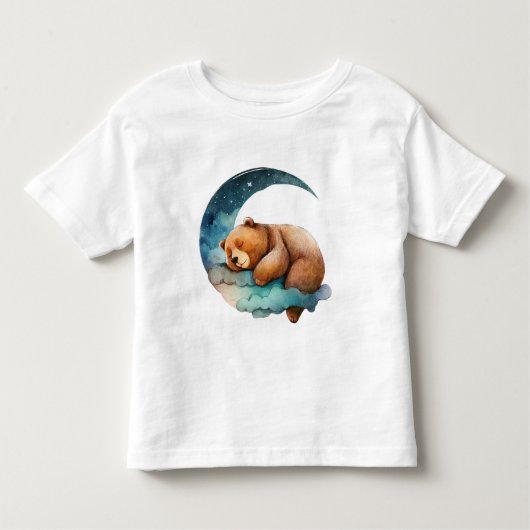 Niedlicher Teddybär Schlafen auf dem Crescent Mond Kleinkind T-shirt (Vorderseite)