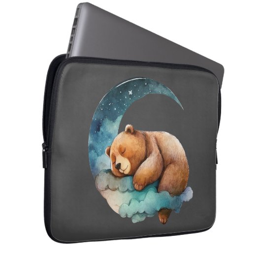 Niedlicher Teddybär Schlafen auf dem Crescent Mond Laptopschutzhülle (Vorne Rechts)