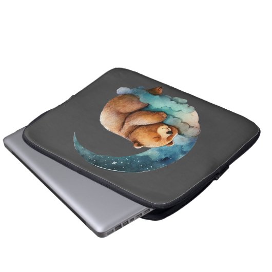 Niedlicher Teddybär Schlafen auf dem Crescent Mond Laptopschutzhülle (Vorne Knopf)