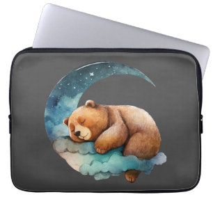 Niedlicher Teddybär Schlafen auf dem Crescent Mond Laptopschutzhülle